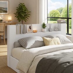 Storage Headboard in White with RGB LED Lighting