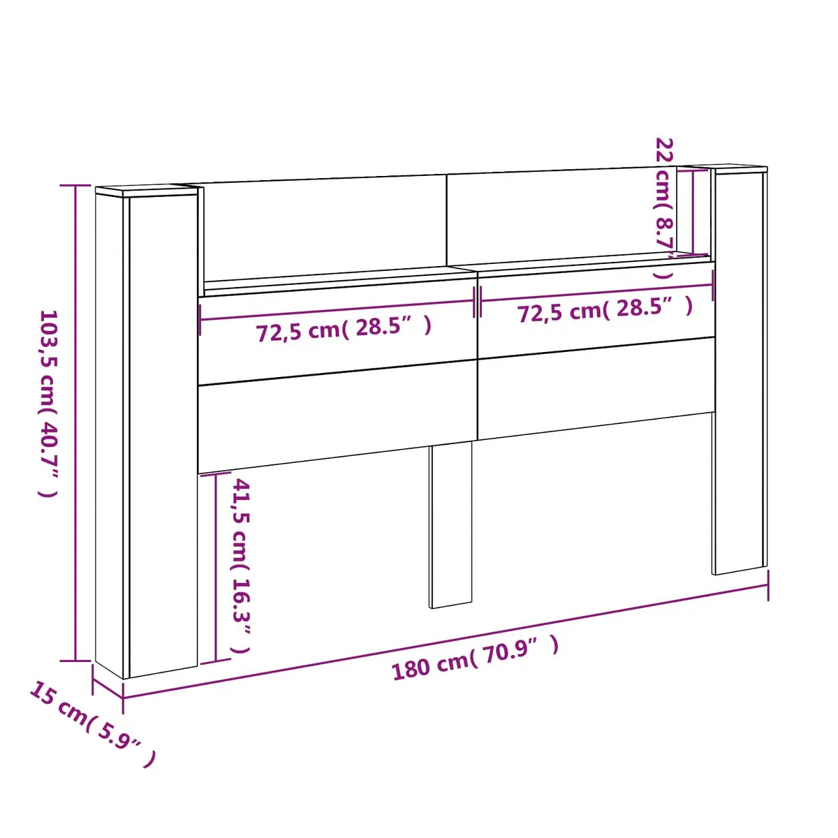 White Storage Headboard with RGB LED Lights Built-in Shelf Bedroom Furniture
