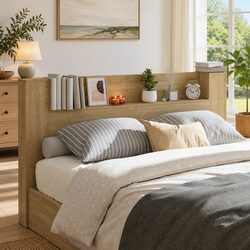LED Storage Headboard in Brown Engineered Wood