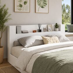 RGB LED Storage Headboard in White Engineered Wood
