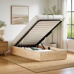 Storage Bed Frame with Ottoman Lift in Pine Wood