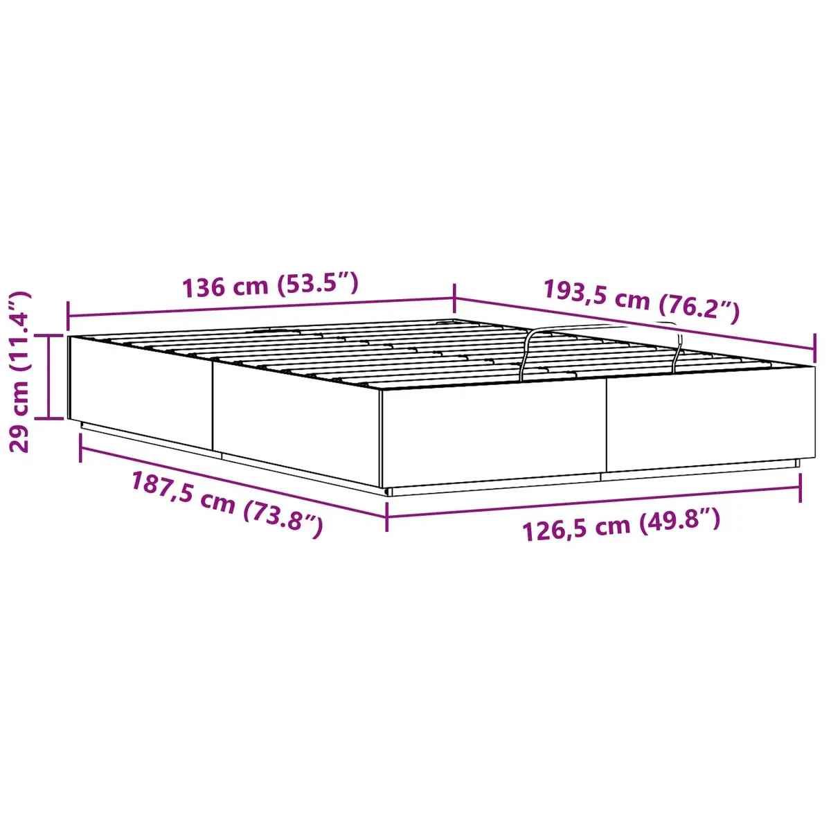 Ottoman Bed Frame with Storage Hydraulic Lift System Solid Pine Wood Brown 135 x 190 cm