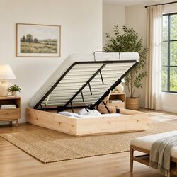Ottoman Bed Frame with Storage - Brown Solid Pine 150x200cm