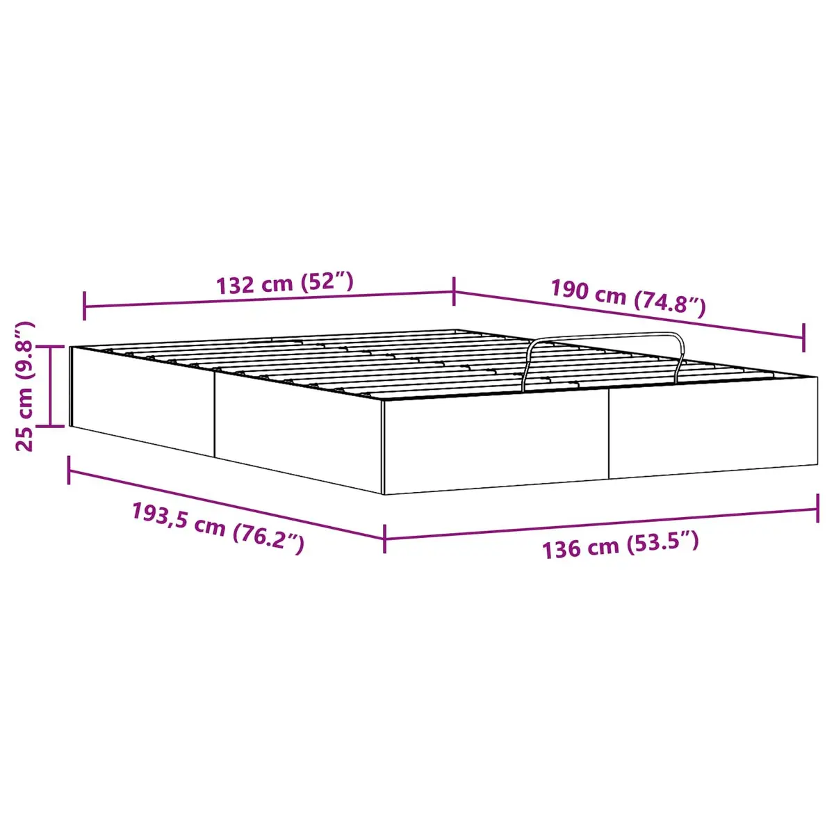 Ottoman Storage Bed Frame 135 x 190 cm Gas Lift Modern Bedroom Furniture
