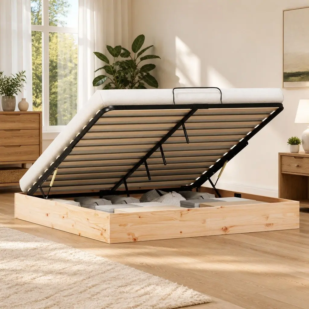 Storage Ottoman Bed Frame Modern Gas Lift 180 x 200 cm Brown