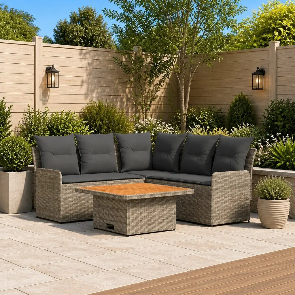 Outdoor Furniture Set 4 Piece Patio Lounge Sofa with Cushions Grey Rattan
