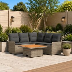 Durable 4-Piece Patio Lounge Sofa Set in Grey Rattan