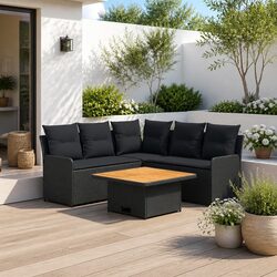 6-Piece Outdoor Garden Furniture Set with Black PE Rattan