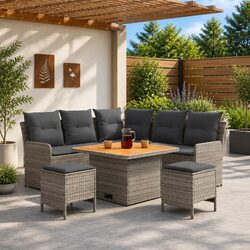 PE Rattan 6-Piece Patio Lounge Set in Grey