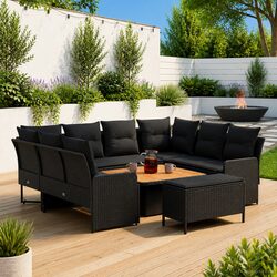 7-Piece Outdoor Garden Furniture Set in Black PE Rattan