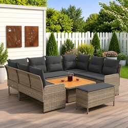 7 Piece Indoor Outdoor Furniture Set with Grey PE Rattan
