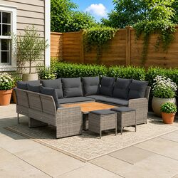 8-Piece Outdoor Sofa Set with Cushions in Grey