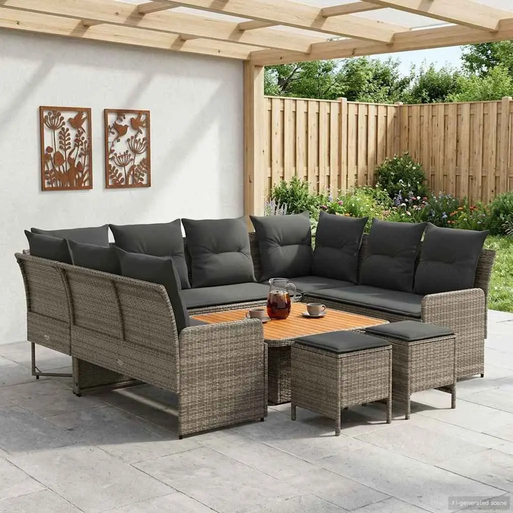 Outdoor Furniture Set 8 Piece Sofa with Cushions Patio Grey PE Rattan Garden