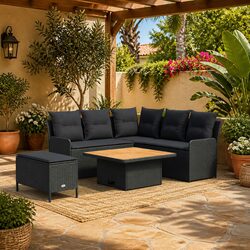 5 Piece Furniture Set with PE Rattan and Acacia Wood