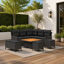 7-Piece Outdoor Furniture Set with Rattan and Acacia Wood