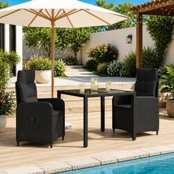 Outdoor Dining Set 3-Piece Black Steel and Glass Construction