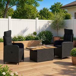3 Piece Black Outdoor Dining Set for Patio Use