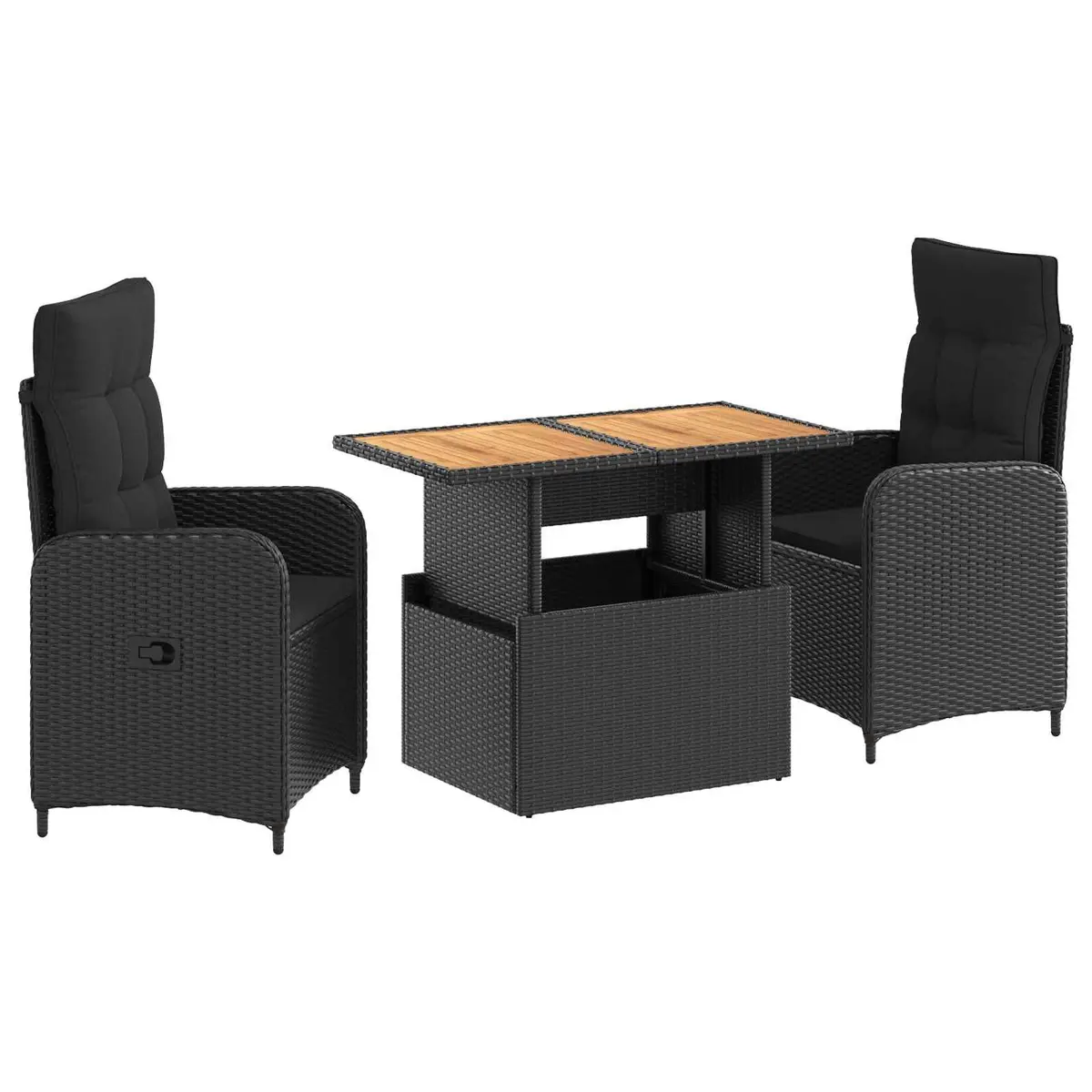 Outdoor Dining Set Adjustable Comfort 3 Piece Black