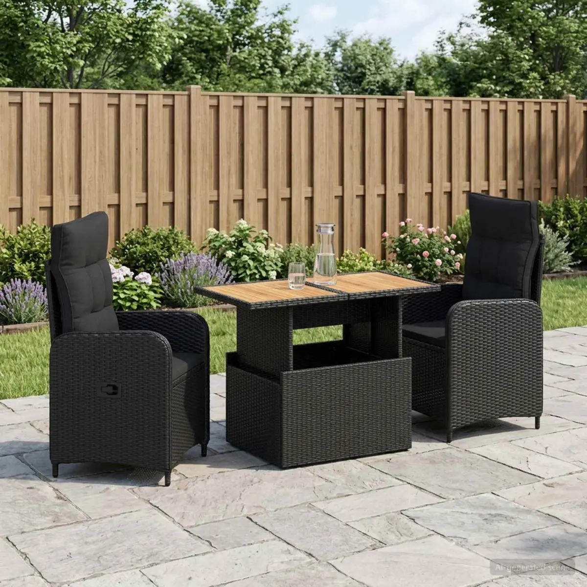 Outdoor Dining Set Adjustable Comfort 3 Piece Black