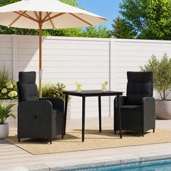 Black PE Rattan Outdoor Sofa Table Set, 3 Pieces