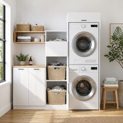 White Laundry Cabinet Set: Efficient Storage Solution