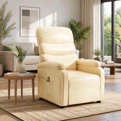 Electric Reclining Massage Chair in Cream Faux Leather
