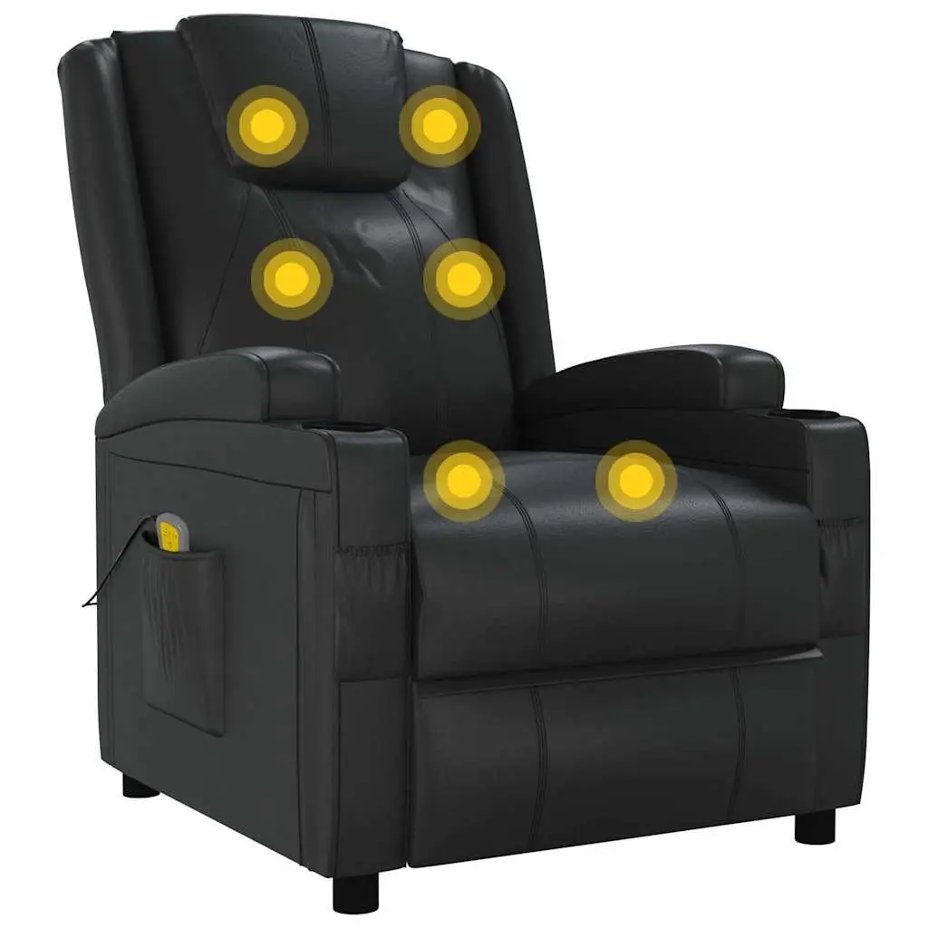 Electric Massage Chair Reclining Faux Leather 6 Point Vibration Black