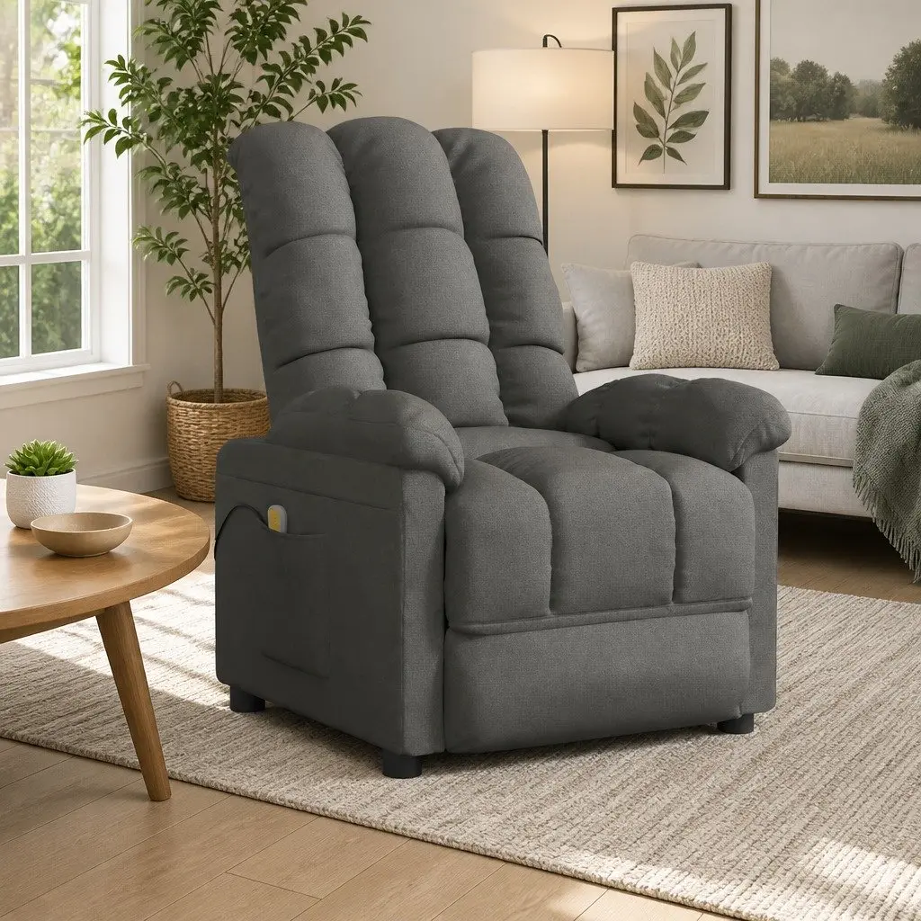 Electric Massage Chair Manual Reclining 3 Positions 6 Vibration Points Grey Fabric