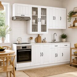 8 Piece Engineered Wood Kitchen Cabinet Set in White