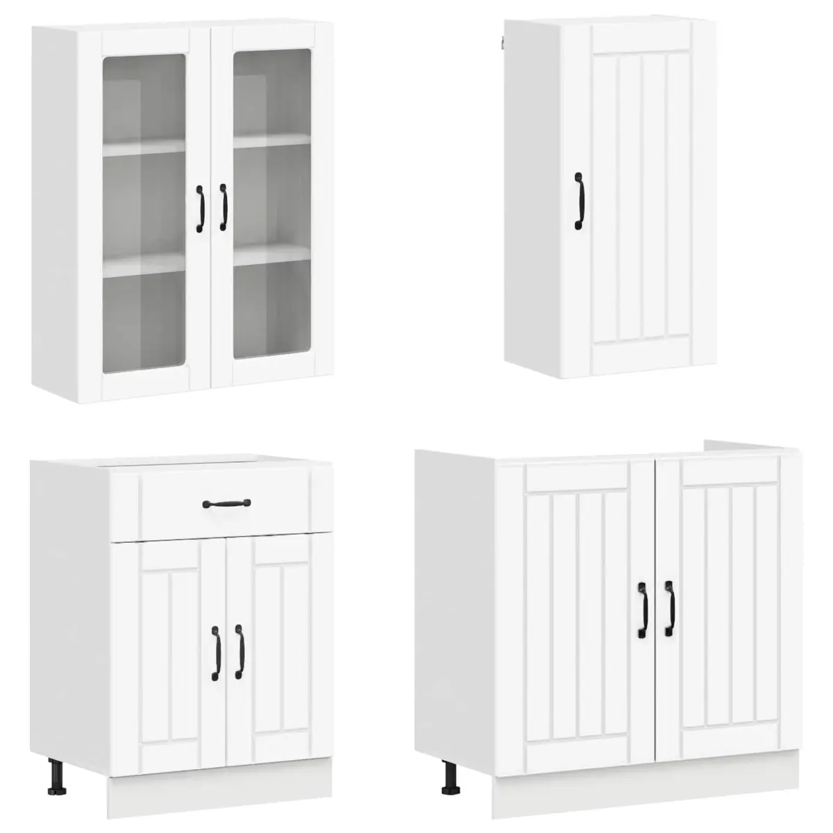 Kitchen Cabinet 8 Piece Adjustable Feet White Engineered Wood Storage Unit
