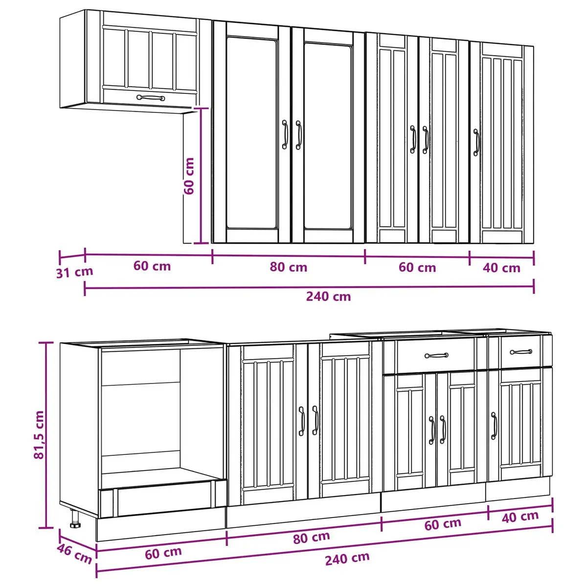 Kitchen Unit 8 pcs White Storage Cabinet Engineered Wood Modern Design