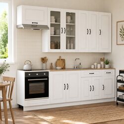 8-Piece White Engineered Wood Kitchen Cabinet Set