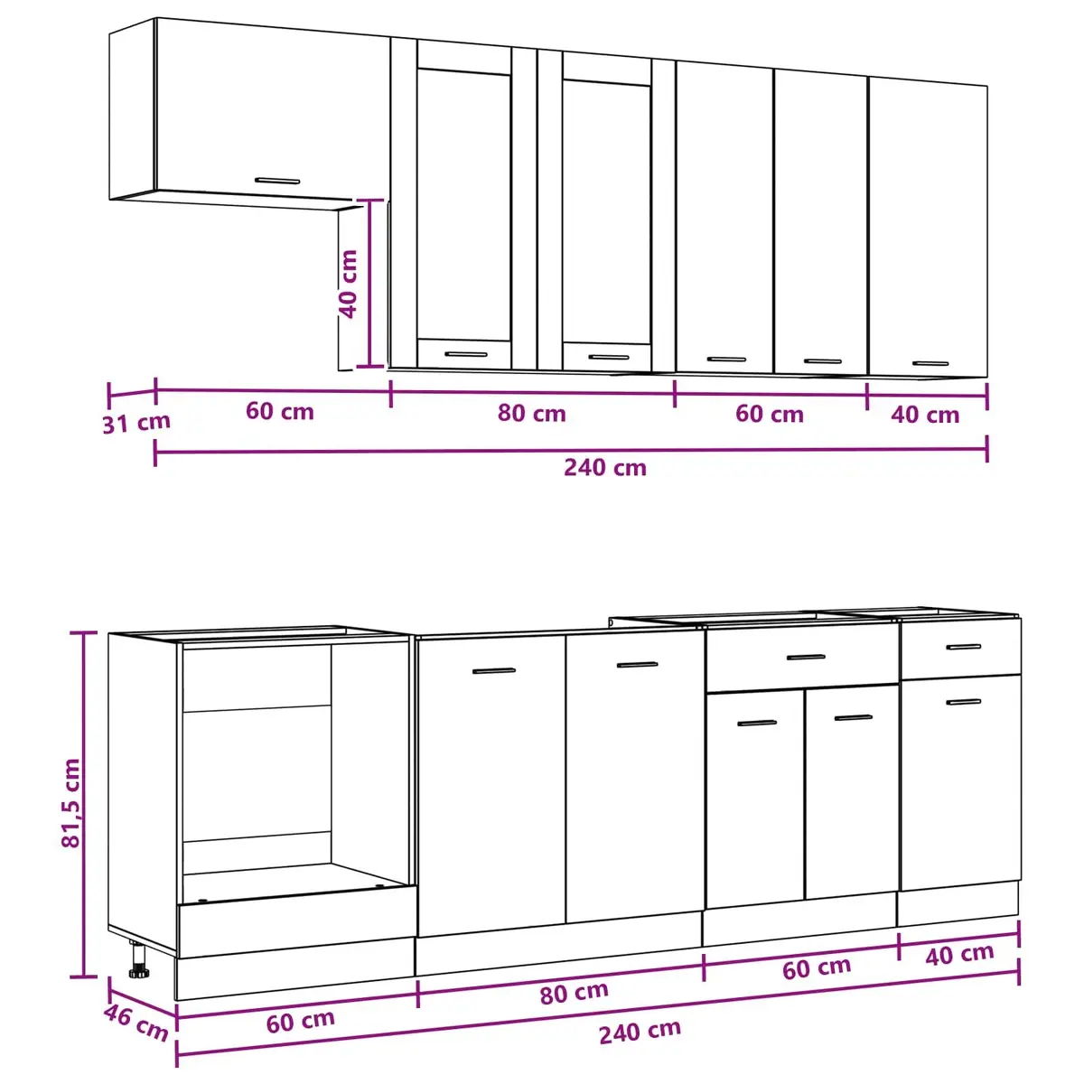 Modern Kitchen Unit 8 Piece Engineered Wood Cabinet Storage White