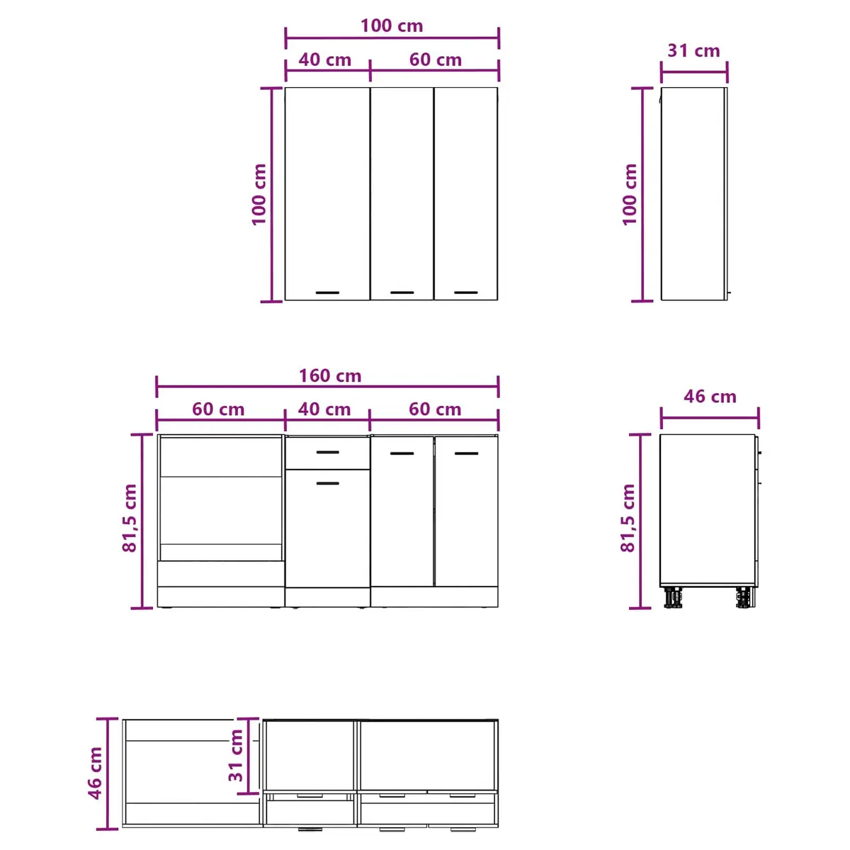 5-Piece White Engineered Wood Kitchen Cabinet Set