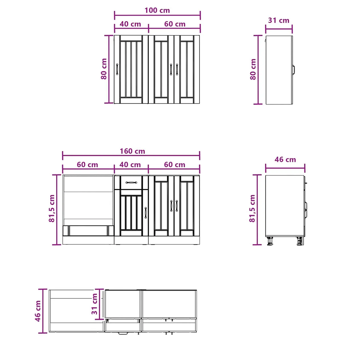 Kitchen Unit Storage Cabinet Engineered Wood 5 Piece White