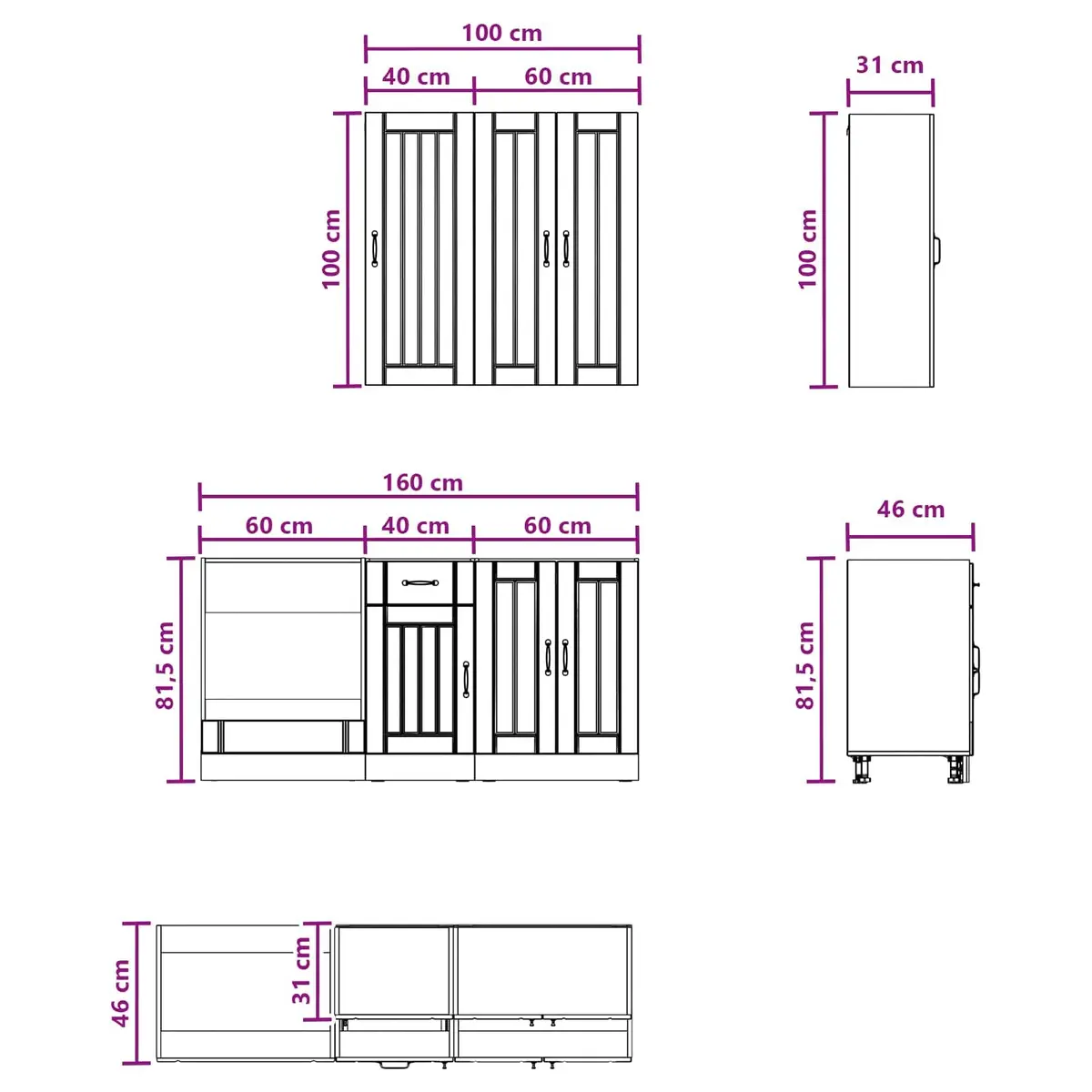 Kitchen Cabinets Modern White 5 Piece Engineered Wood Storage Unit