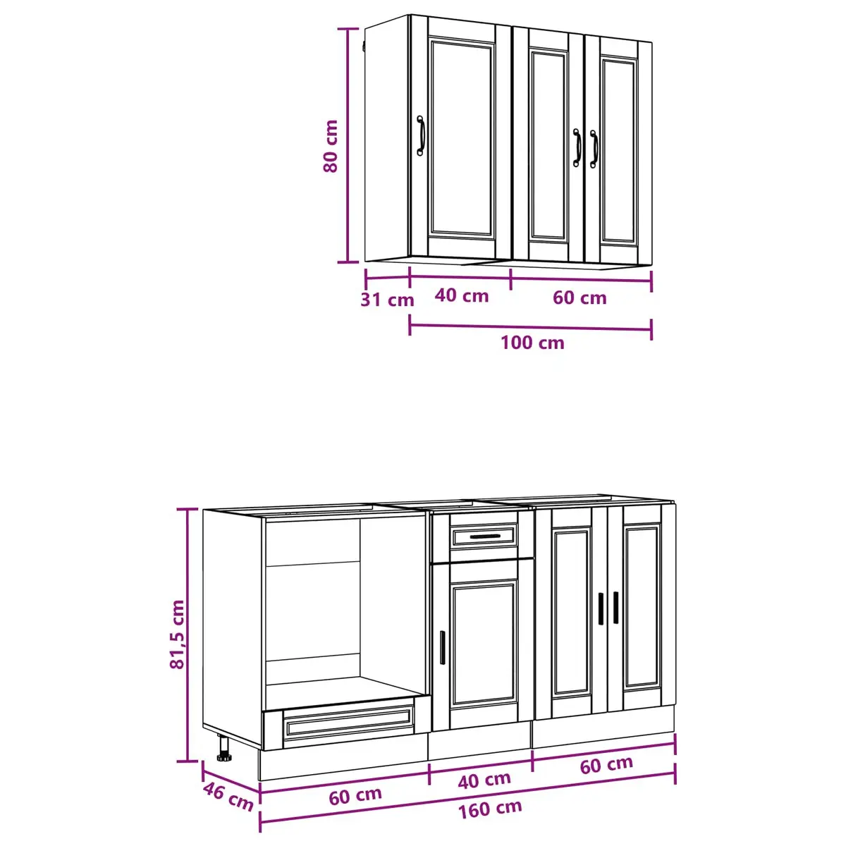 5 Piece Black Kitchen Cabinet Unit Engineered Wood Storage Furniture