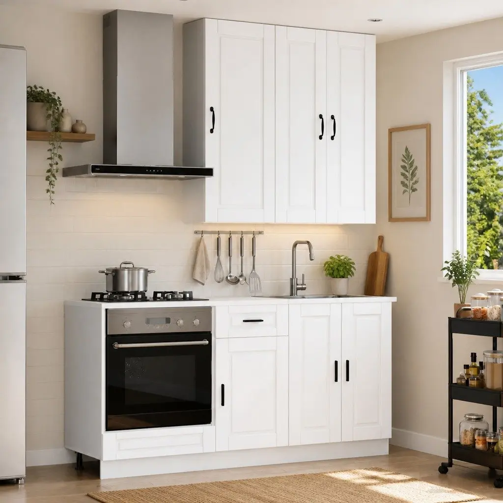 Kitchen Cabinet 5 Piece Engineered Wood Storage Unit White