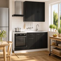 Black 5 Piece Kitchen Cabinet Unit Engineered Wood Construction