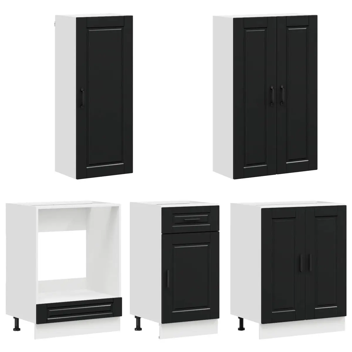 Black Kitchen Cabinet Unit Adjustable 5 Piece Engineered Wood Storage Furniture