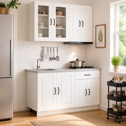 4-Piece White Kitchen Cabinet Unit with Engineered Wood
