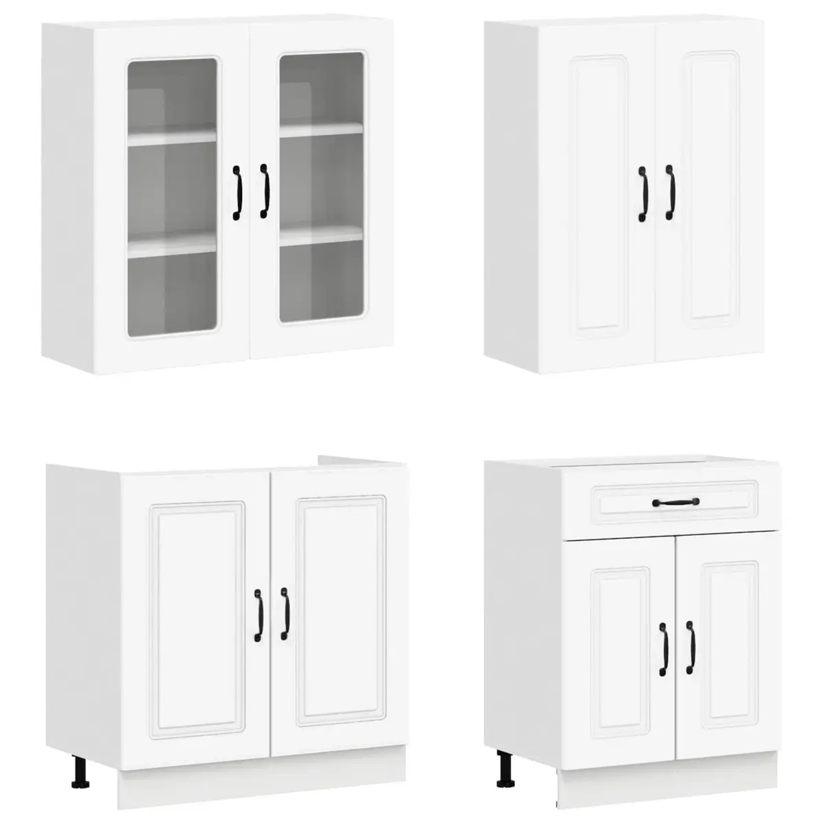 Kitchen Cabinet Unit Adjustable Feet 4 Piece White Engineered Wood