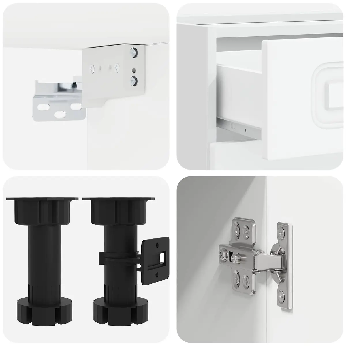 Kitchen Cabinet Unit Adjustable Feet 4 Piece White Engineered Wood