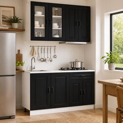 4-Piece Kitchen Storage Unit in Black Engineered Wood