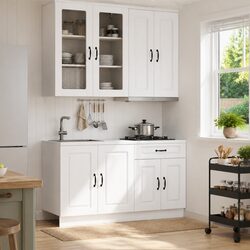 4-Piece Adjustable White Engineered Wood Kitchen Cabinet