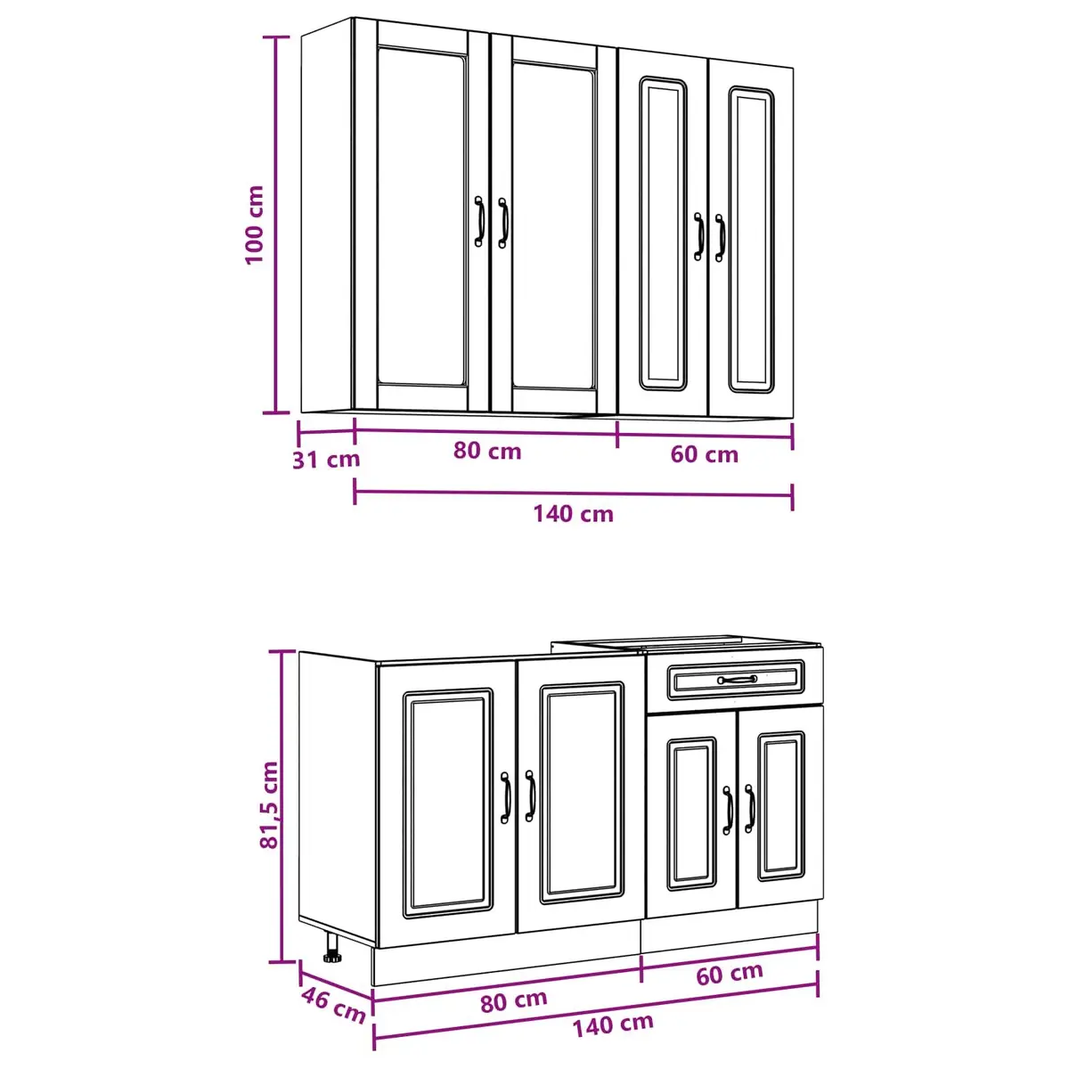 Kitchen Cabinet Unit Adjustable Feet 4 Piece White Engineered Wood Storage