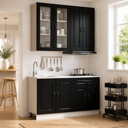 Black Engineered Wood 4-Piece Kitchen Cabinet Unit