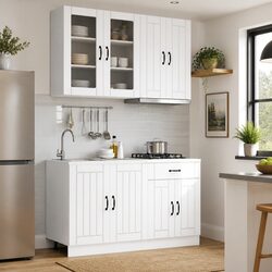 Modern 4 Piece Kitchen Cabinet Unit in White