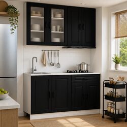4-Piece Black Kitchen Unit PORTO for Storage