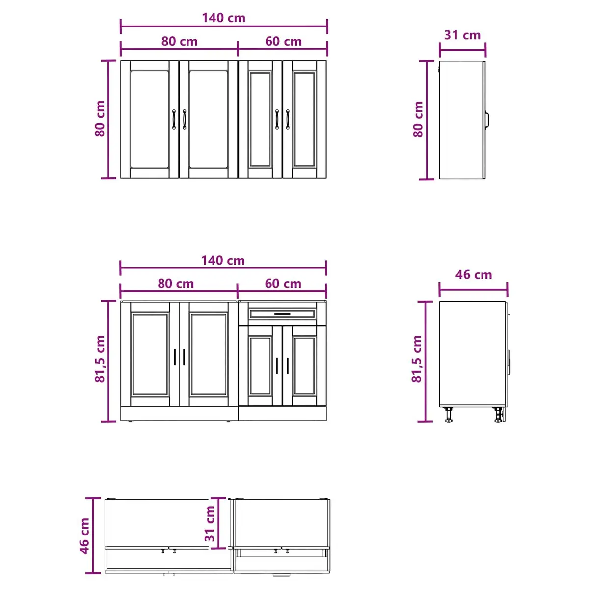 Kitchen Cabinet 4 Piece High Gloss White Engineered Wood Modern